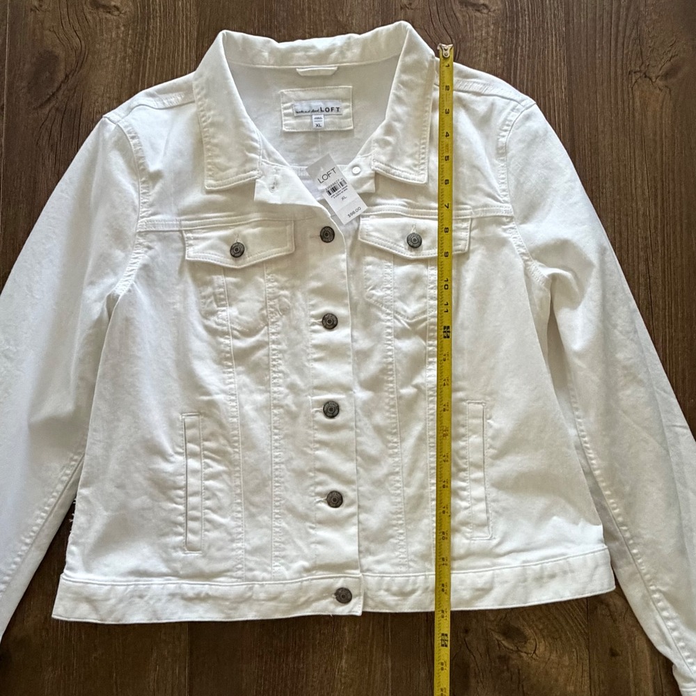 LOFT Denim Jacket White Button Front Trucker Women XL - Picture 7 of 15